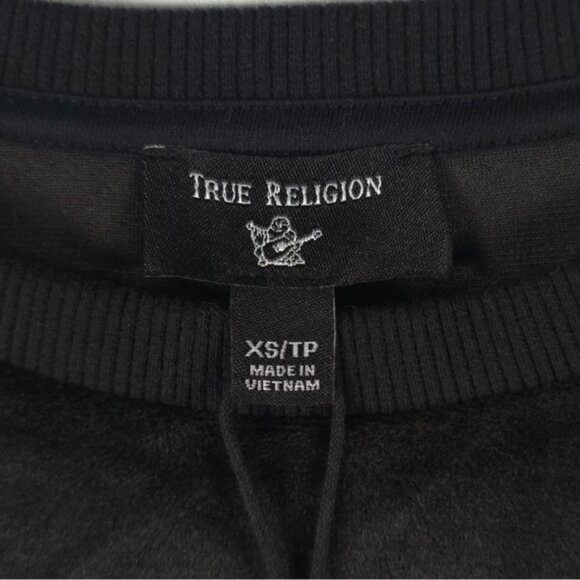 NWT TRUE RELIGION Black Glitter Velvet Pullover Sweatshirt Style 204213 Size XS - Picture 5 of 11